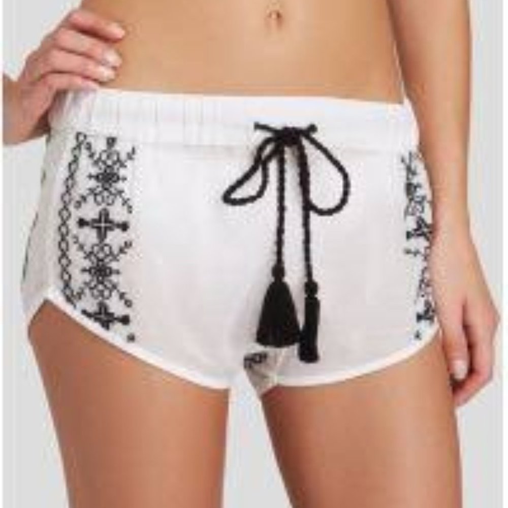 Sofia by Vix Embroidered Boho White Shorts Pull On Elastic Waist Womens Size S
